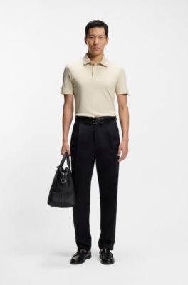 Slim-fit polo shirt in interlock cotton, Natural