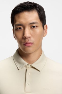 Slim-fit polo shirt in interlock cotton, Natural