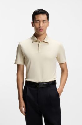 Slim-fit polo shirt in interlock cotton, Natural