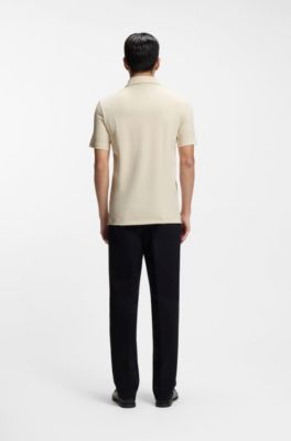 Slim-fit polo shirt in interlock cotton, Natural