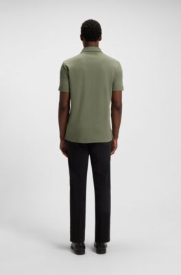 Slim-fit polo shirt in interlock cotton, Green