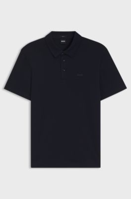 Slim-Fit Poloshirt aus Interlock-Baumwolle, Dunkelblau