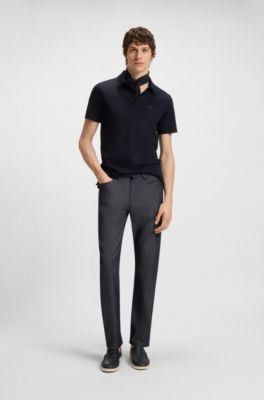 Slim-fit polo shirt in interlock cotton, Dark Blue