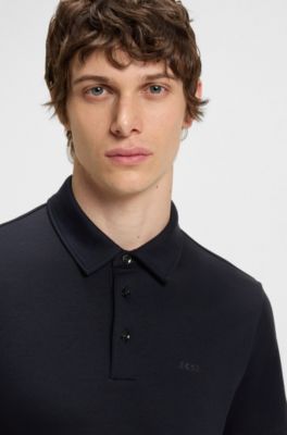 Slim-fit polo shirt in interlock cotton, Dark Blue
