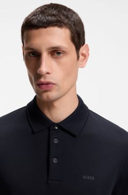 Slim-Fit Poloshirt aus Interlock-Baumwolle, Dunkelblau
