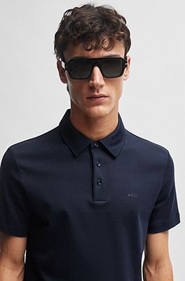 BOSS - Slim-Fit Poloshirt aus Interlock-Baumwolle mit gummiertem Logo