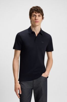 Slim-fit polo shirt in interlock cotton, Dark Blue