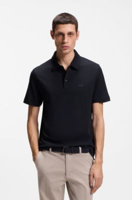 Slim-fit polo shirt in interlock cotton, Dark Blue