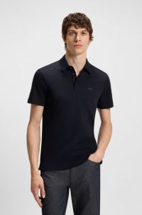 Slim-fit polo van katoen met gerubberd logo, Donkerblauw
