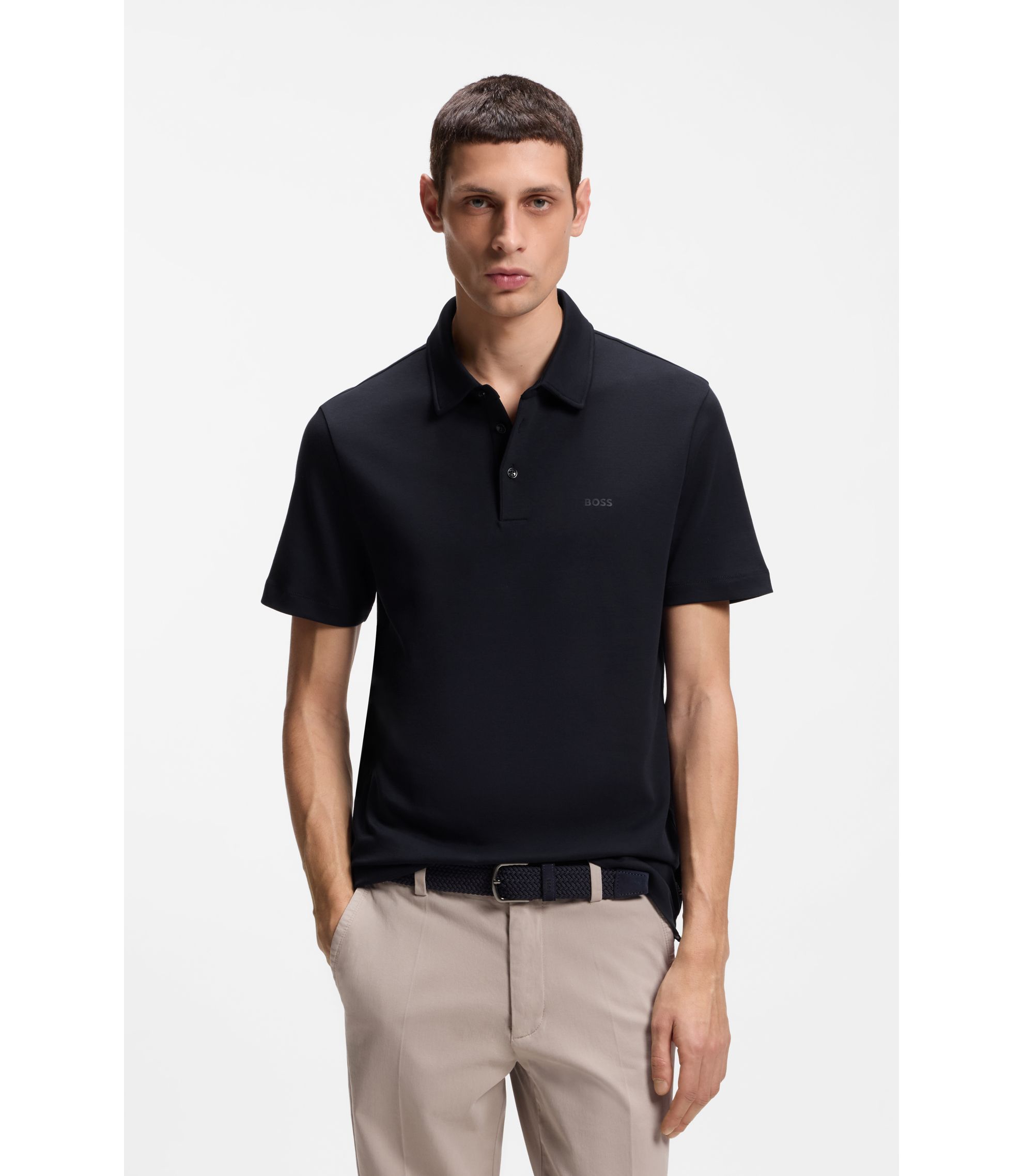 BOSS Slim-Fit Poloshirt aus Baumwolle mit gummiertem Logo