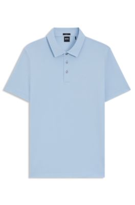 Slim-fit polo shirt in interlock cotton, Light Blue