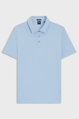 Slim-fit polo shirt in interlock cotton, Blue
