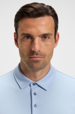 Slim-fit polo shirt in interlock cotton, Light Blue