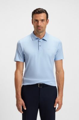 Slim-fit polo shirt in interlock cotton, Light Blue