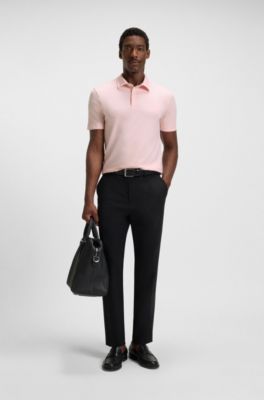 Slim-fit polo shirt in interlock cotton, Light Pink
