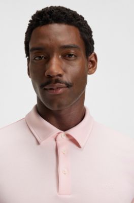 Slim-fit polo shirt in interlock cotton, Light Pink