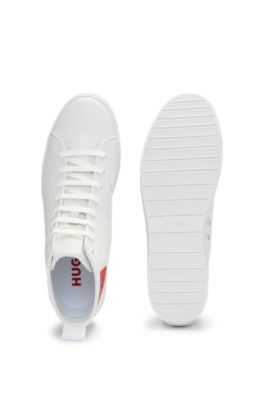 HUGO - Grained-leather trainers with red logo label
