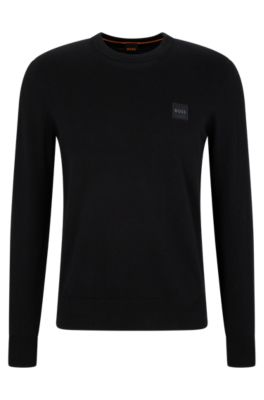 BOSS - Crew-neck sweater in cotton and cashmere with logo