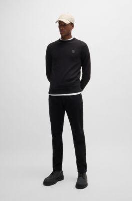 Bossカシミアセーター BOSS - クルーネックセーター コットン/カシミア ロゴ - ブラック