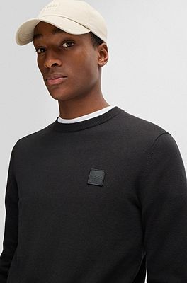 BOSS - Crew-neck sweater in cotton and cashmere with logo 