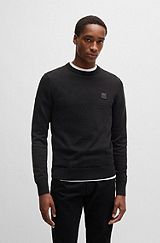 Crew-neck sweater in cotton and cashmere with logo, Black