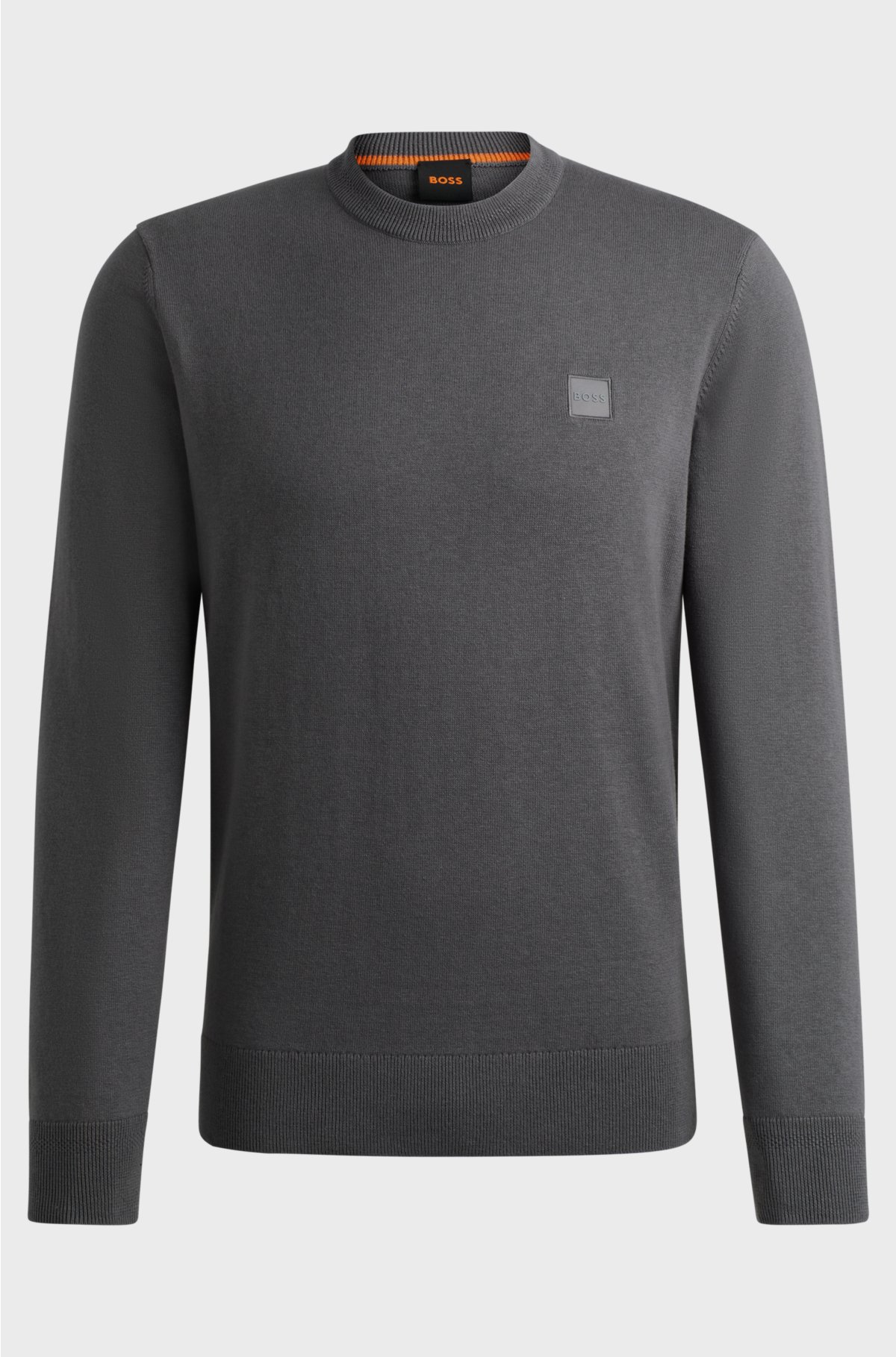 Crew-neck sweater in cotton and cashmere with logo, Dark Grey