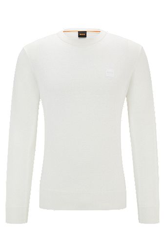 Crew-neck sweater in cotton and cashmere with logo, White
