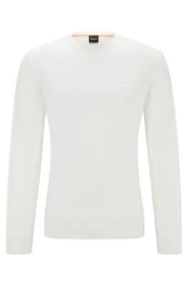 Hugo Boss Crew-neck Sweater In Cotton And Cashmere With Logo In White