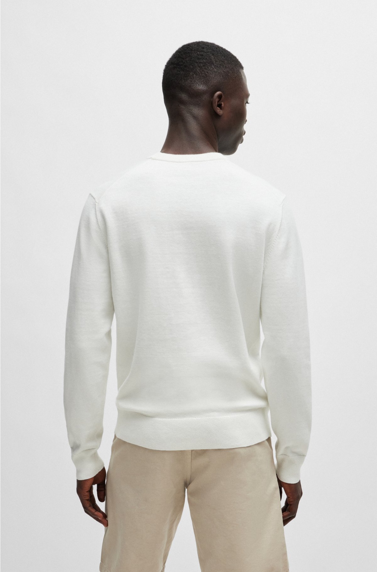 Crew-neck sweater in cotton and cashmere with logo, White