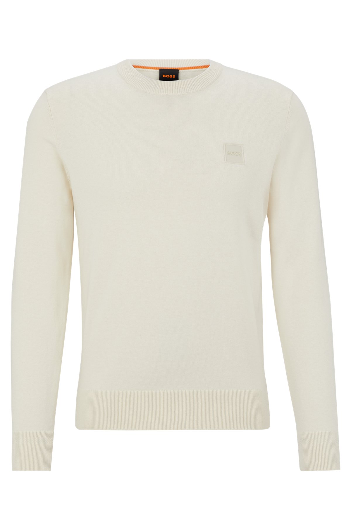 Crew-neck sweater in cotton and cashmere with logo, Light Beige
