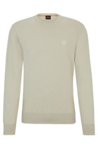 Sweater med crew neck og logo i bomuld og kashmir, Lys beige