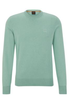 Hugo Boss Crew-neck Sweater In Cotton And Cashmere With Logo In Blue