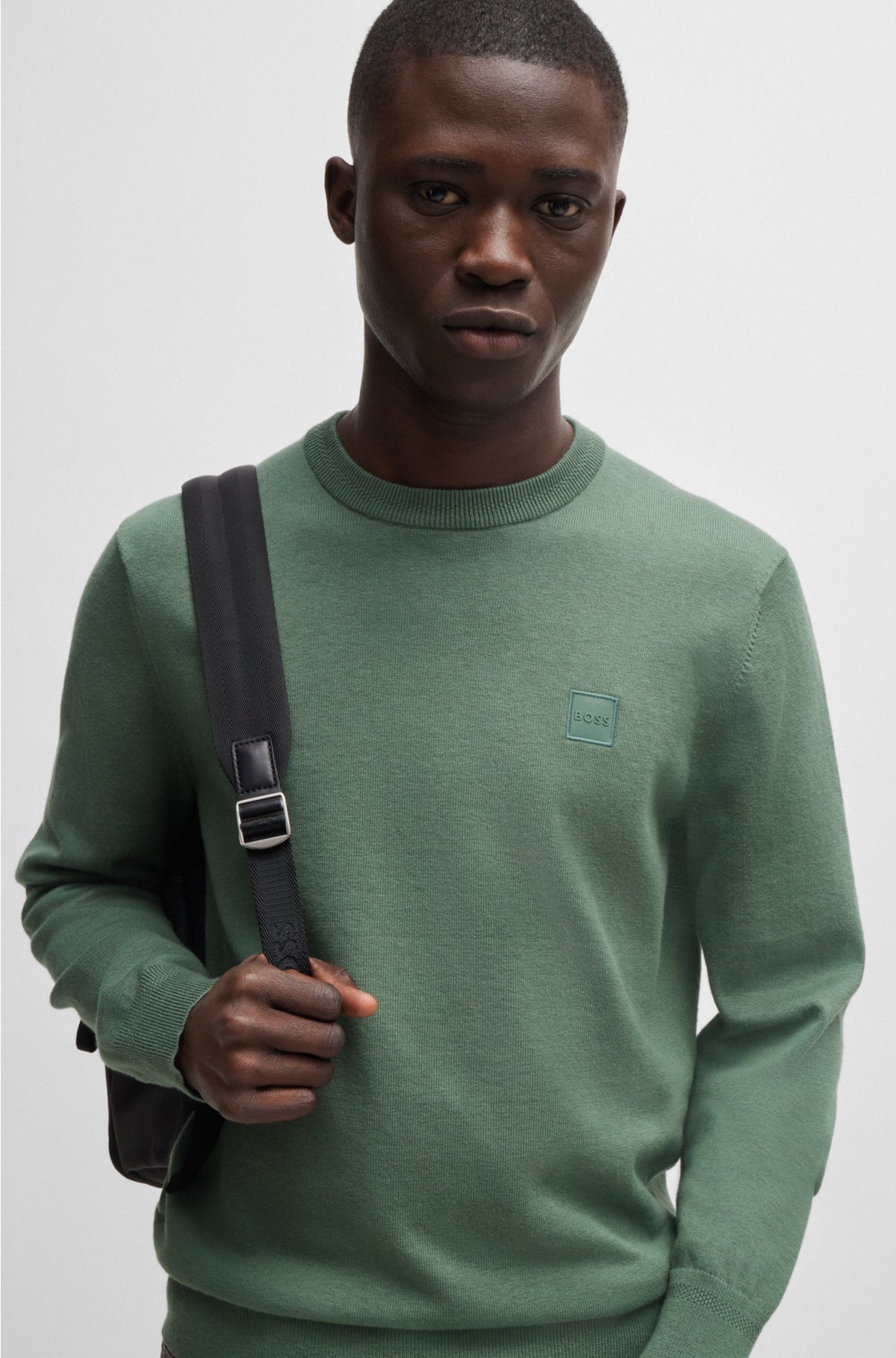 Crew-neck sweater in cotton and cashmere with logo, Green