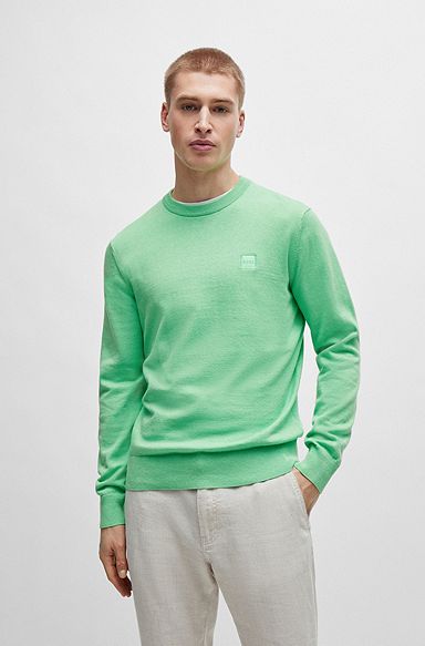 Crew-neck sweater in cotton and cashmere with logo, Light Green