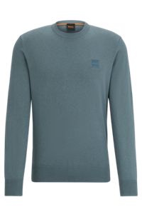 Crew-neck sweater in cotton and cashmere with logo, Blue