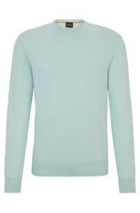 Sweater med crew neck og logo i bomuld og kashmir, Lyseblå