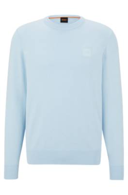 Hugo Boss Crew-neck Sweater In Cotton And Cashmere With Logo In Blue