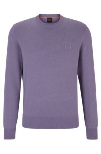 Crew-neck sweater in cotton and cashmere with logo, Purple