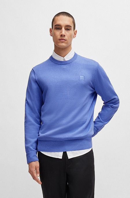 Crew-neck sweater in cotton and cashmere with logo, Purple