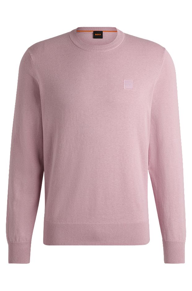 Crew-neck sweater in cotton and cashmere with logo, Light Purple
