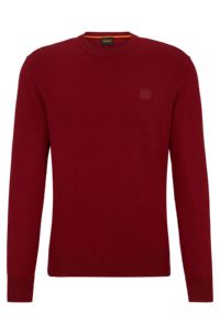 Jersey con cuello redondo de algodón y cashmere con logo, Rojo oscuro