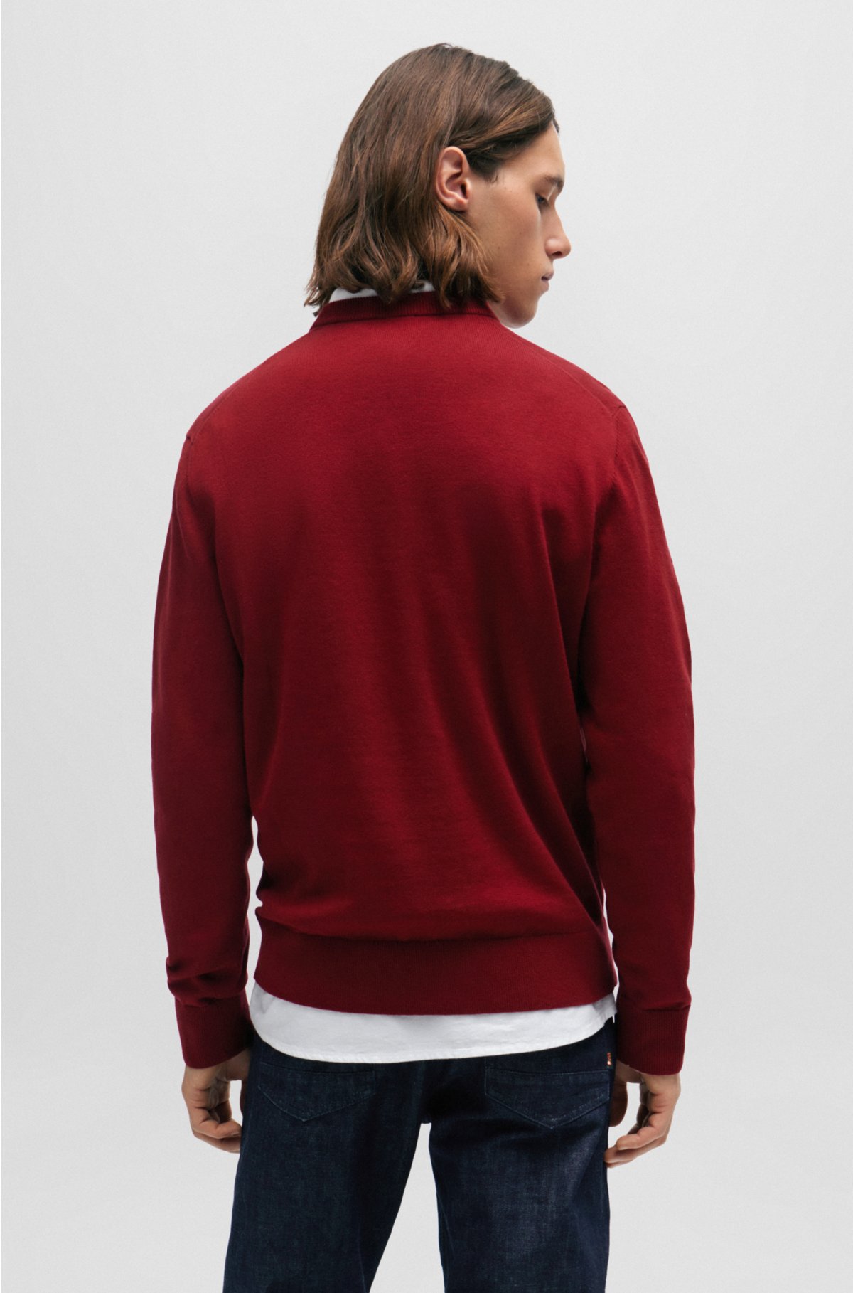 Crew-neck sweater in cotton and cashmere with logo, Dark Red