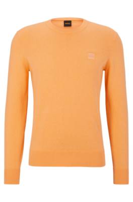 Hugo Boss Crew-neck Sweater In Cotton And Cashmere With Logo In Orange