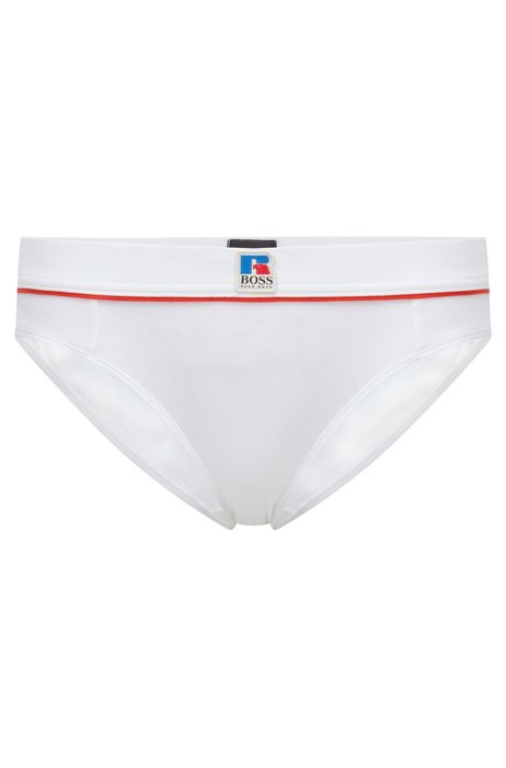 Stretch-cotton briefs with collection logo, White