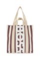 Striped-canvas tote bag with vertical logo, Patterned