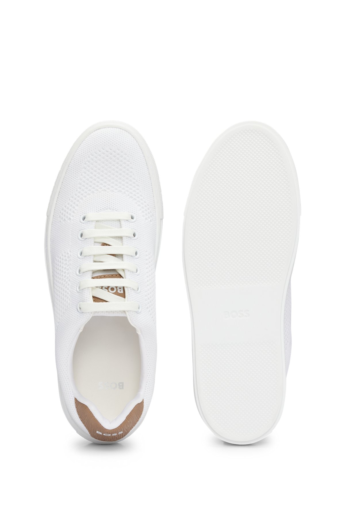 Low-top trainers with knitted uppers, White