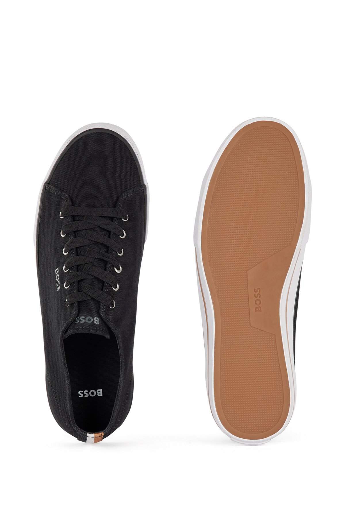 Lowtop Sneakers aus Canvas mit charakteristischen Streifen, Schwarz