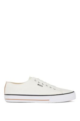 Hugo Boss Low-top Canvas Trainers With Signature Stripe In White
