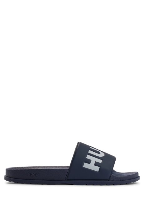 Sandali slider realizzati in Italia con fascia con logo, Blu scuro