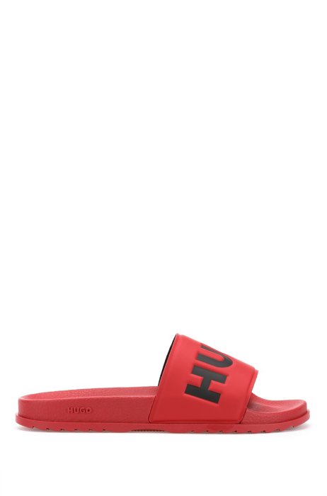 Italian-made slides with logo strap, Dark Red